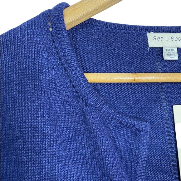 See U Soon Navy Blue Angrora Blend Knit Long Cardigan Pockets Medium Large - Picture 9 of 14